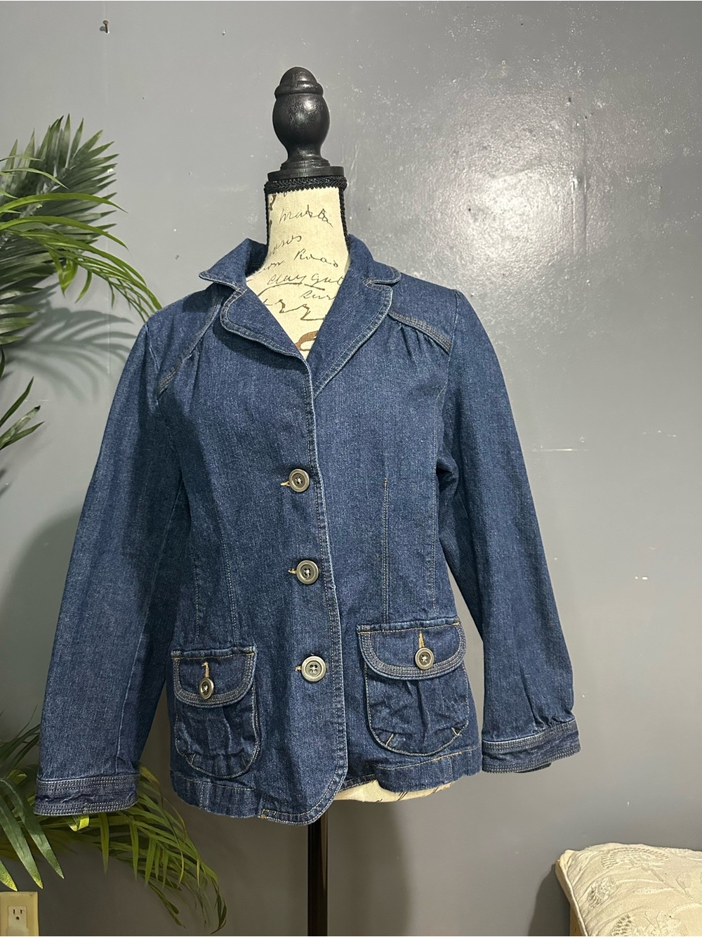 Y2K Hannah Dark Blue Denim Button-Front Jacket